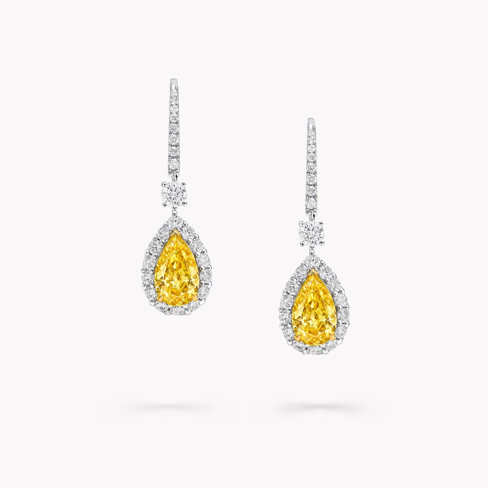 Icon Pear Shape Yellow and White Diamond Earrings